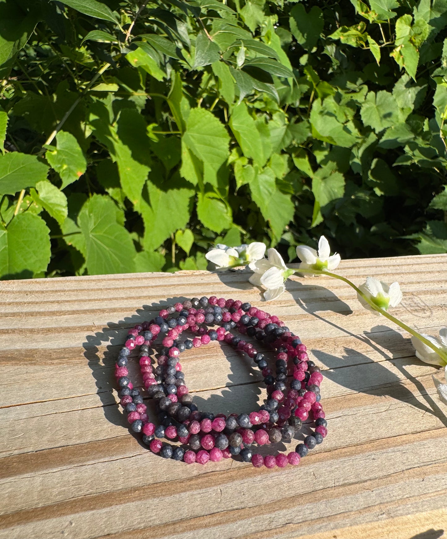Natural Faceted Ruby & Sapphire 4mm 7.5” Bracelet