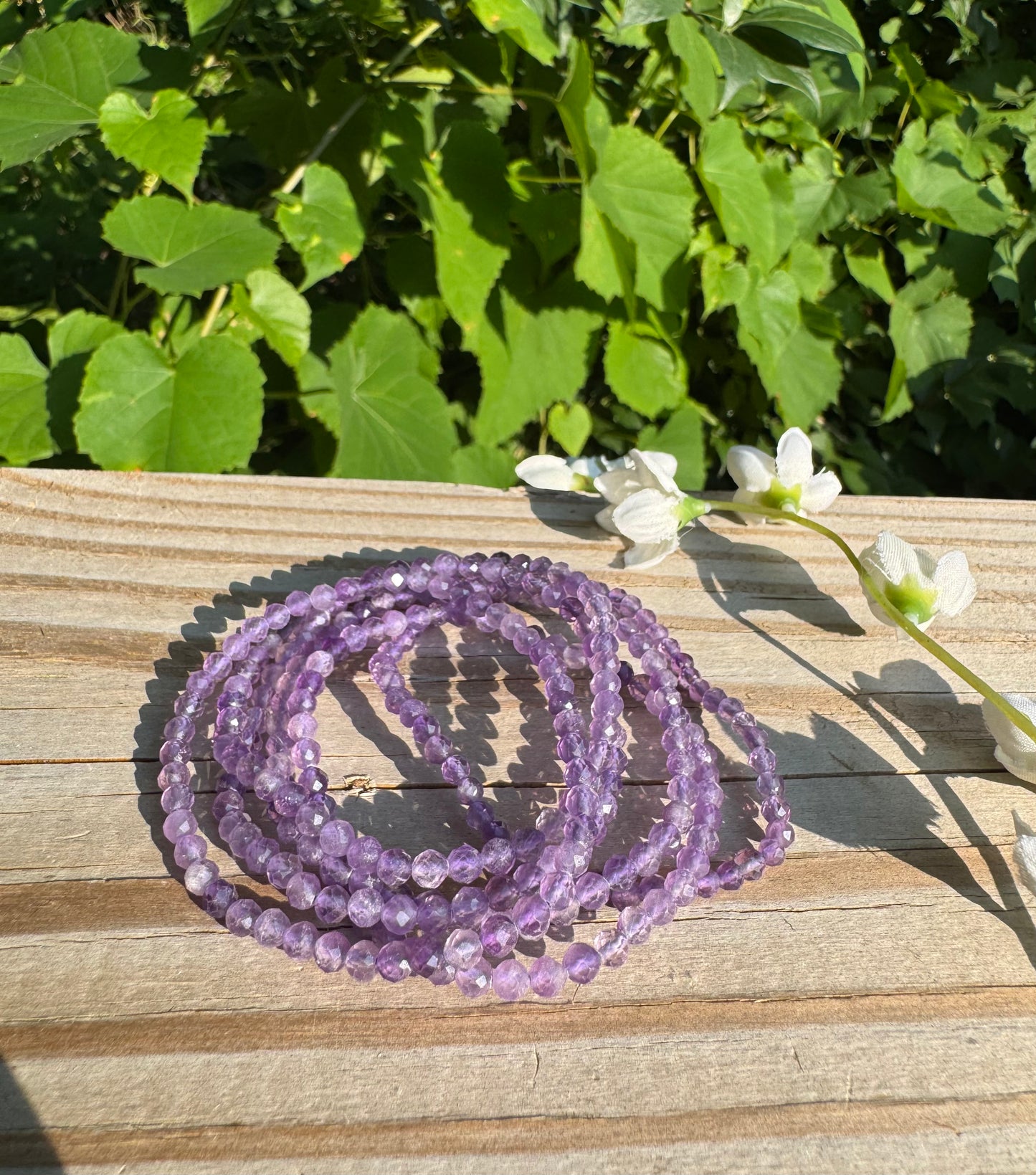 Natural Amethyst 4mm Faceted 7.5”Crystal Braceler