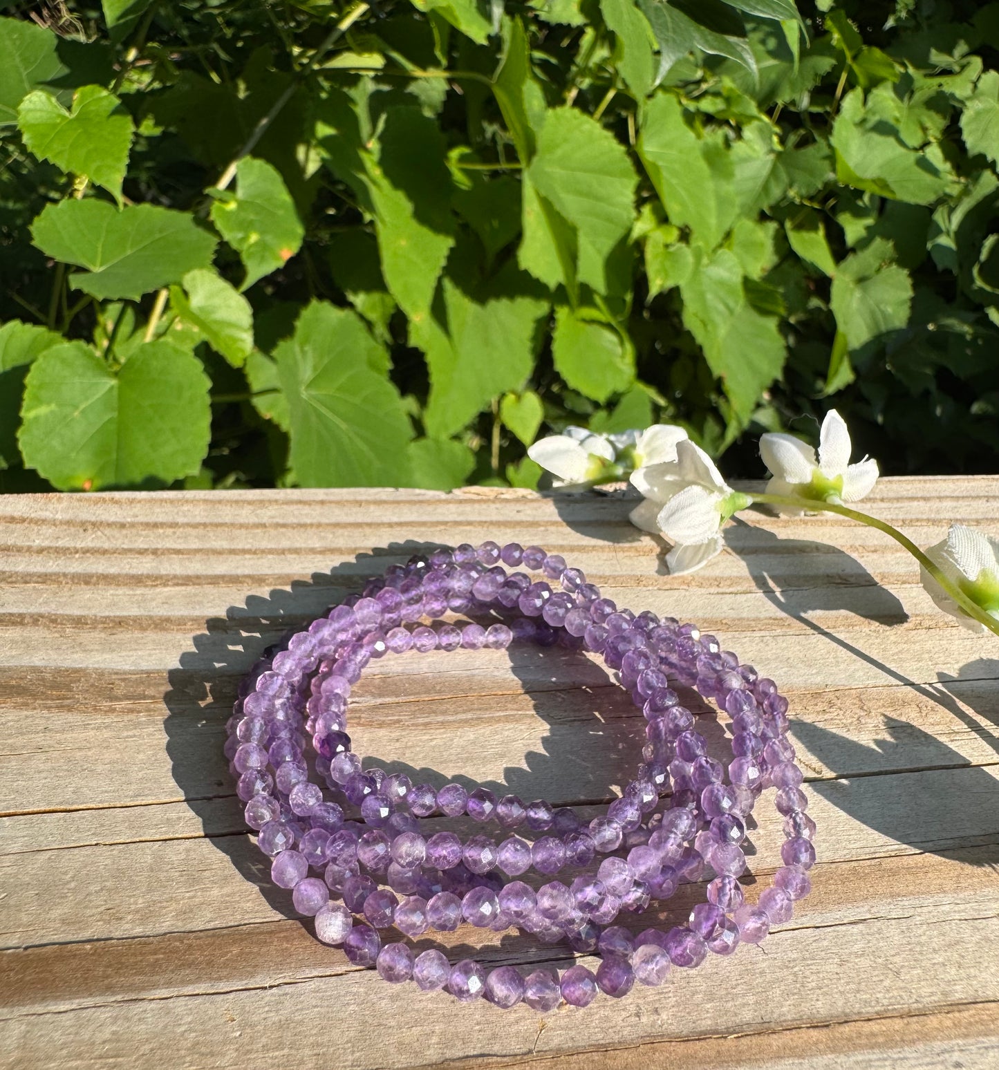 Natural Amethyst 4mm Faceted 7.5”Crystal Braceler