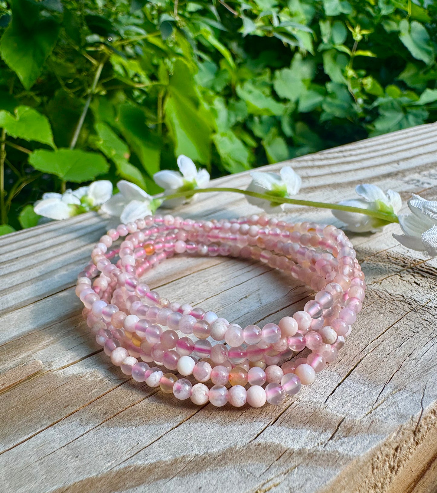 Natural Flower Agate 4mm 7.5” Crystal Healing Stretch Bracel