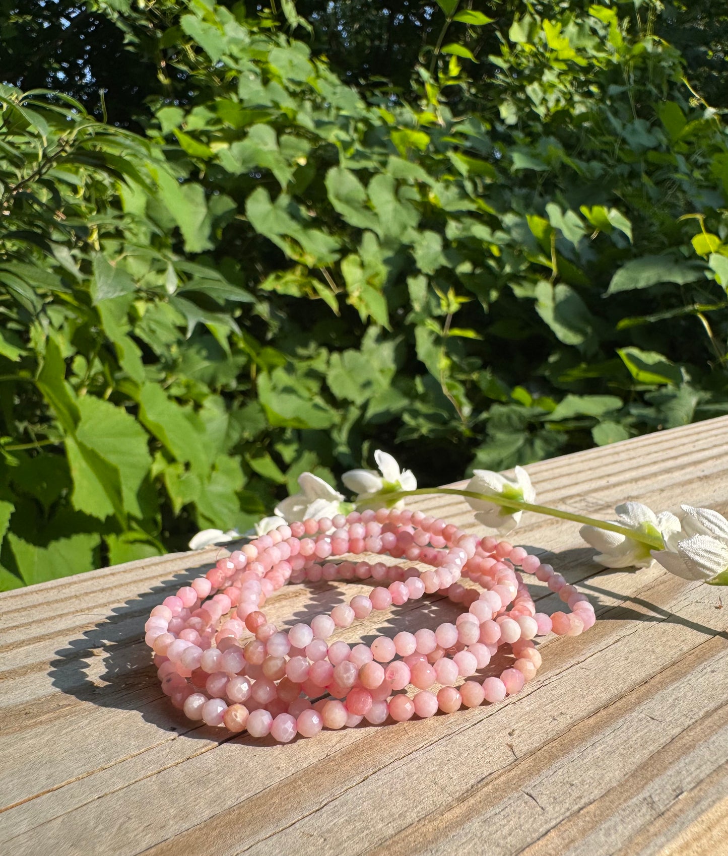 4mm Faceted Natural Pink Opal 7.5”Crystal Bracelet