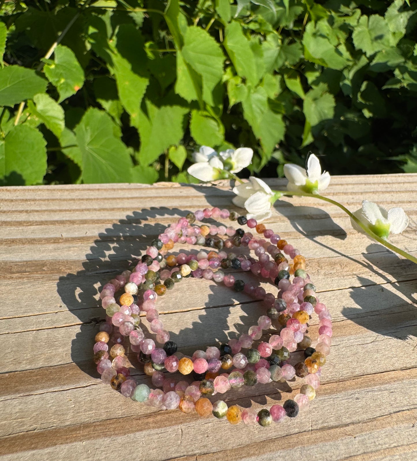 Watermelon Tourmaline 4mm Faceted 7.5” bracelet