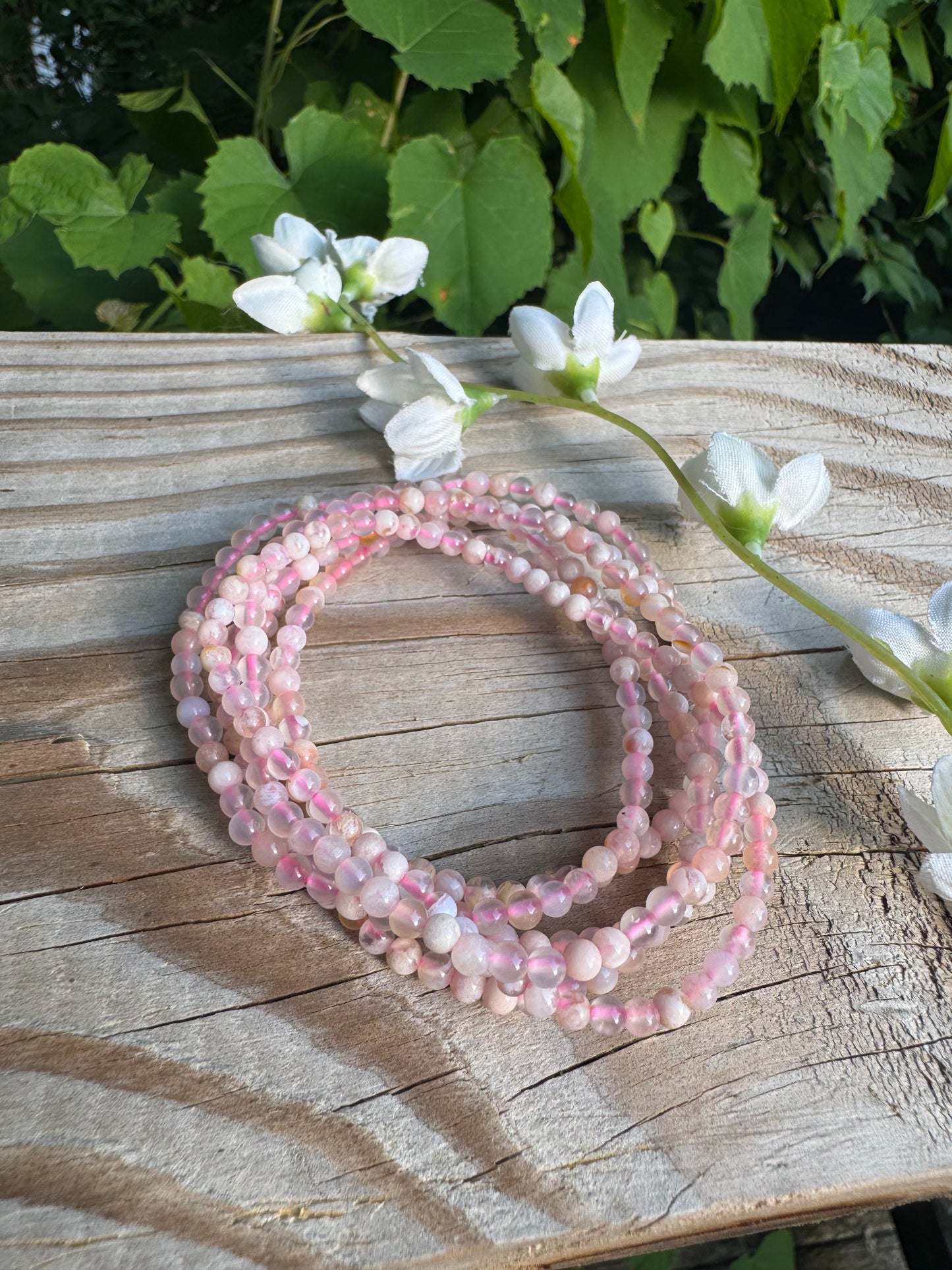 Natural Flower Agate 4mm 7.5” Crystal Healing Stretch Bracel