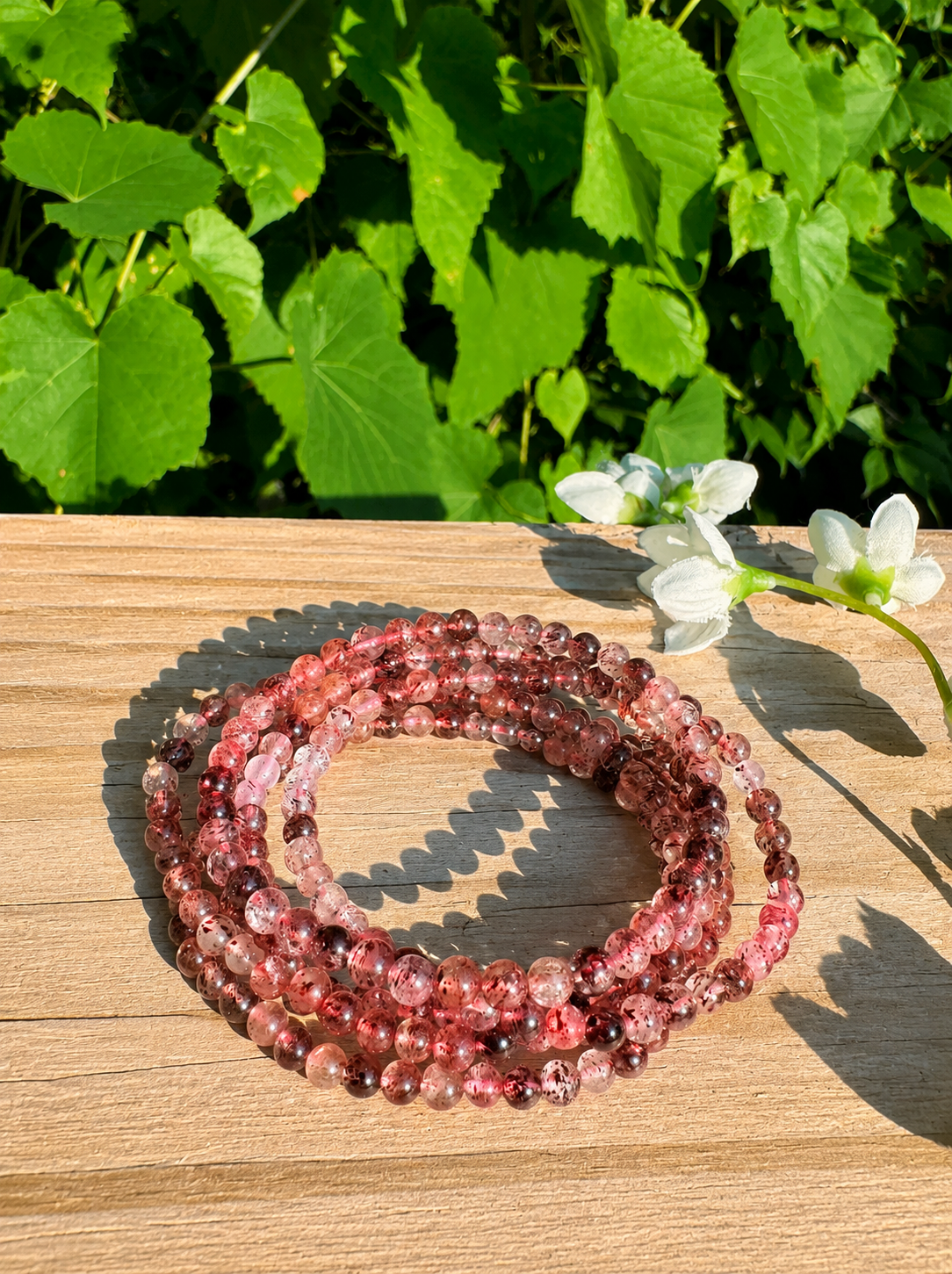 Natural Strawberry Quartz 4mm 7.5” Stretch Crystal Bracelet