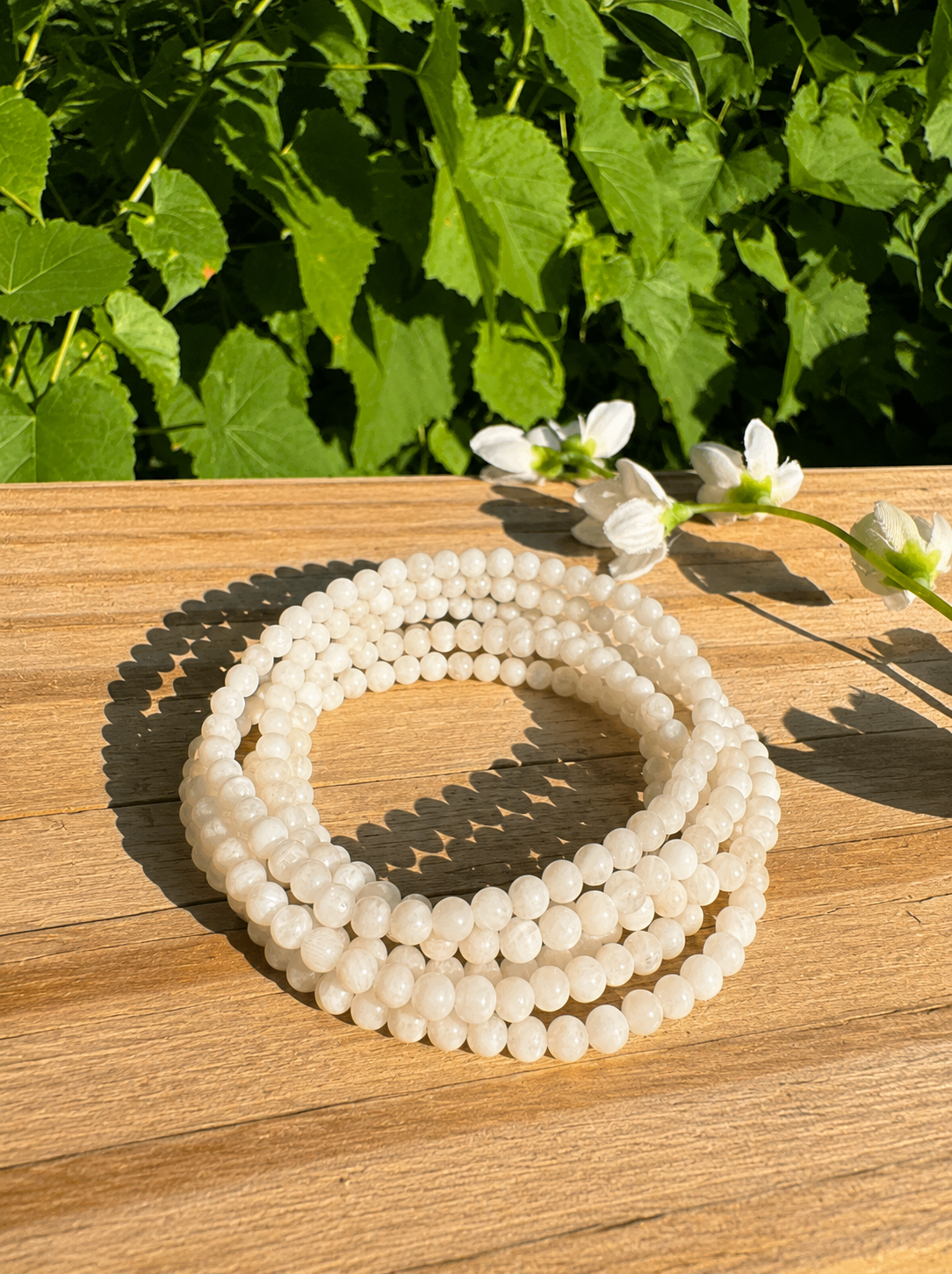 Natural Moonstone 3-4mm 7.5” Stretch Crystal Bracelet