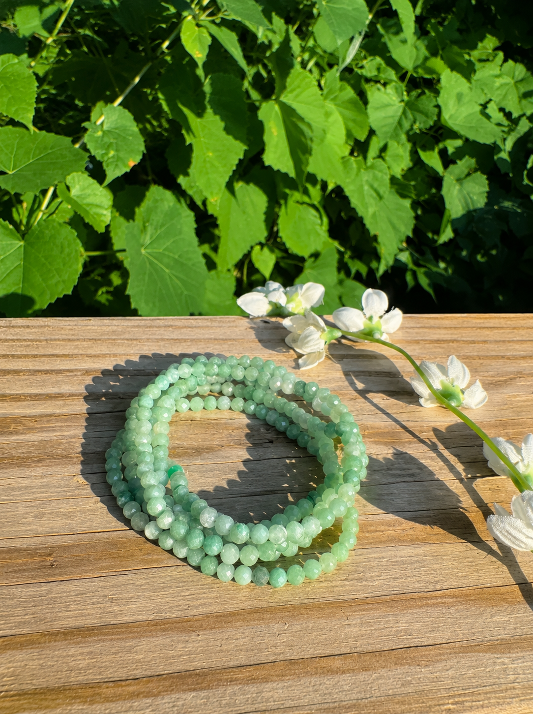 4mm Faceted Natural Burma Jade Stretch Crystal Bracelet