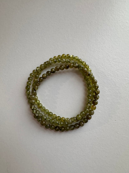 Natural Peridot 4mm 7.5” Crystal Stretch Bracelet