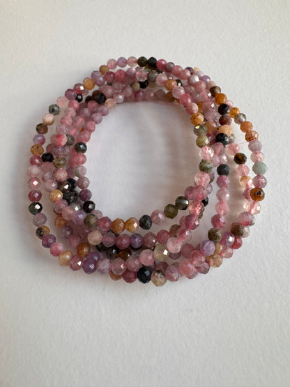Watermelon Tourmaline 4mm Faceted 7.5” Stretch Crystal Bracelet