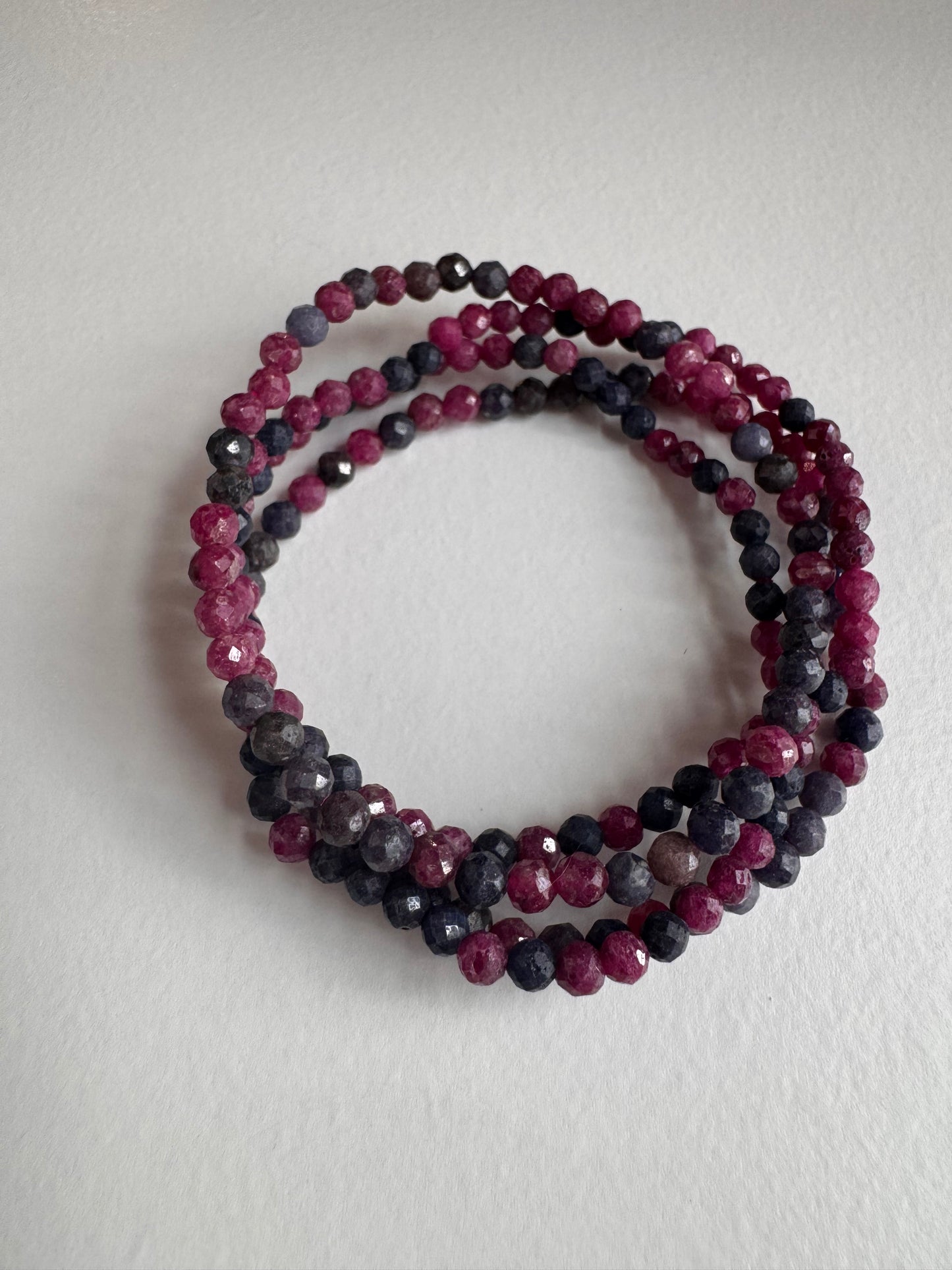 Natural Faceted Ruby & Sapphire 4mm 7.5” Stretch Crystal Bracelet