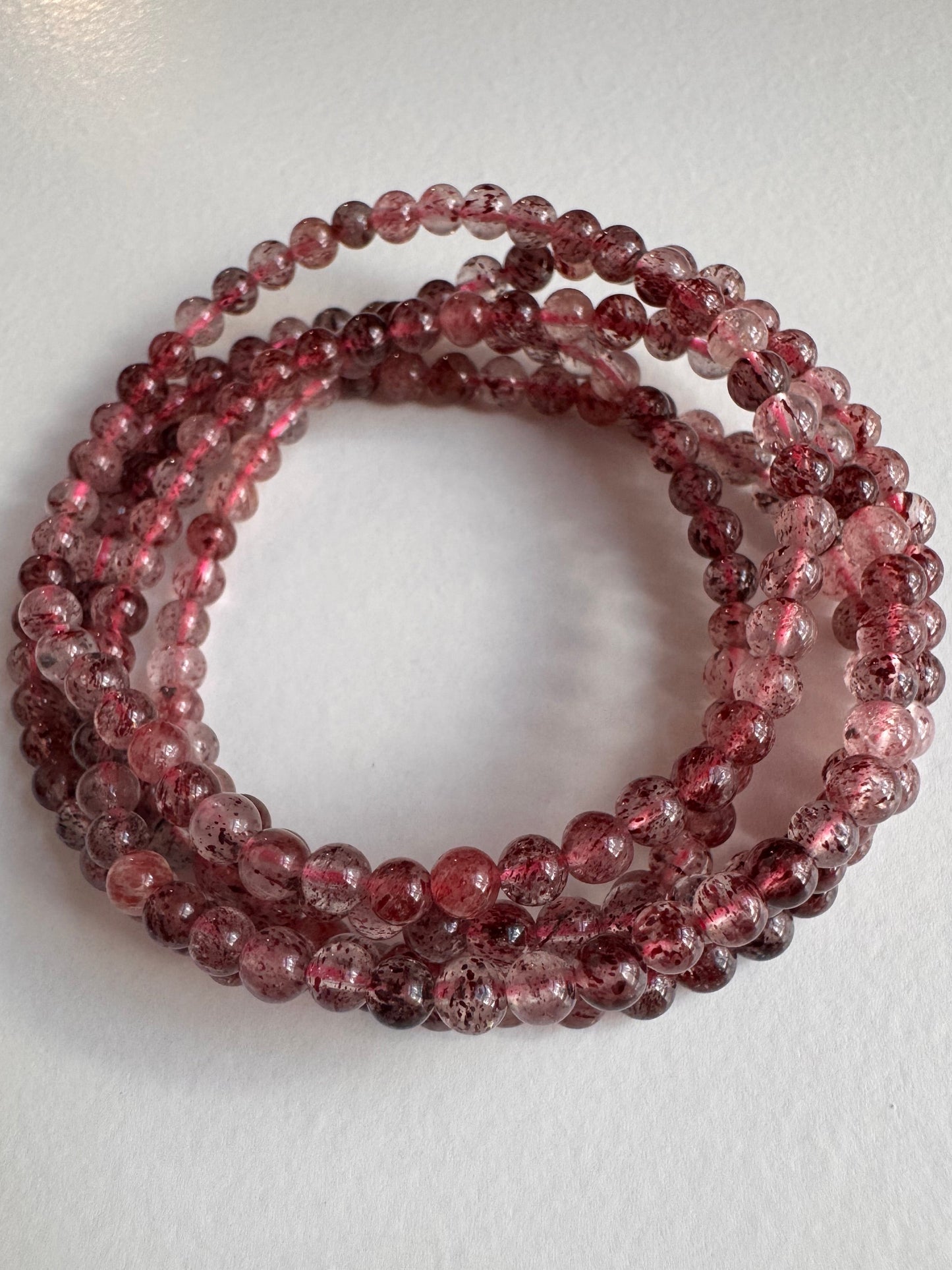 Natural Strawberry Quartz 4mm 7.5” Stretch Crystal Bracelet