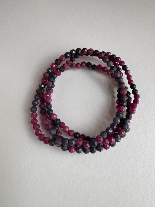 Natural Faceted Ruby & Sapphire 4mm 7.5” Stretch Crystal Bracelet