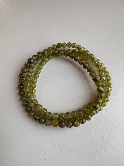Natural Peridot 4mm 7.5” Crystal Stretch Bracelet