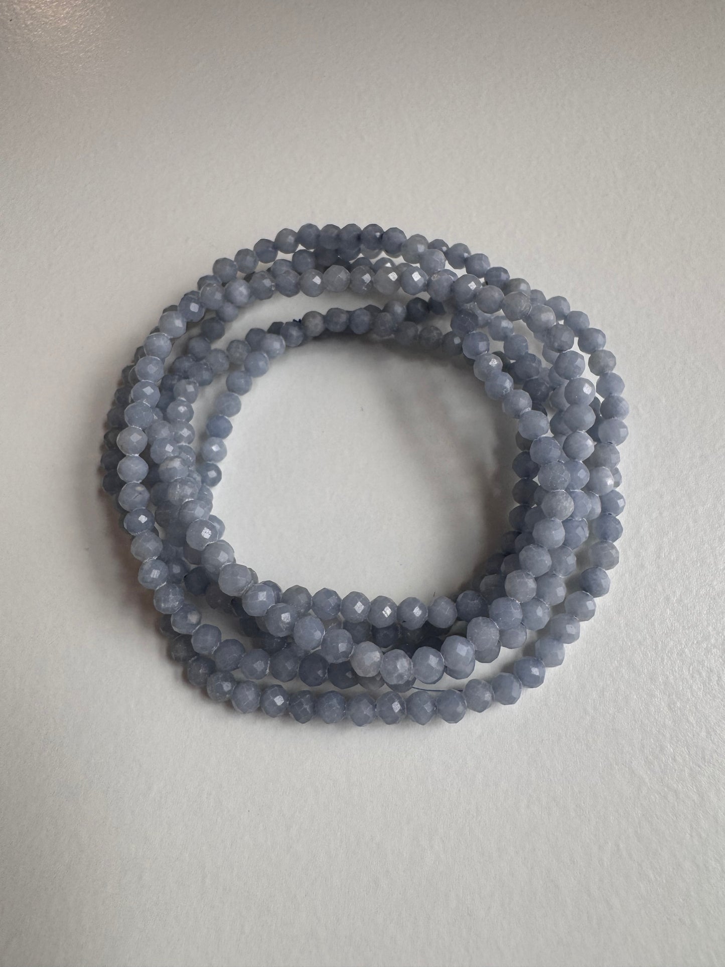 4mm Faceted Natural Angelite Stretch Crystal Bracelet