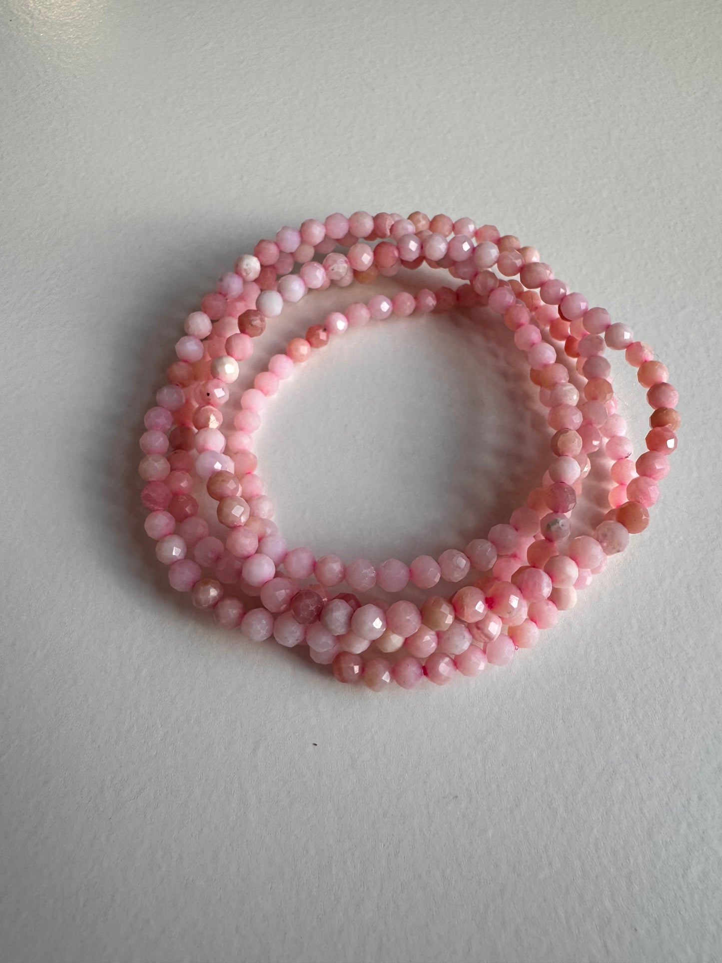 4mm Faceted Natural Pink Opal 7.5” Stretch Crystal Bracelet