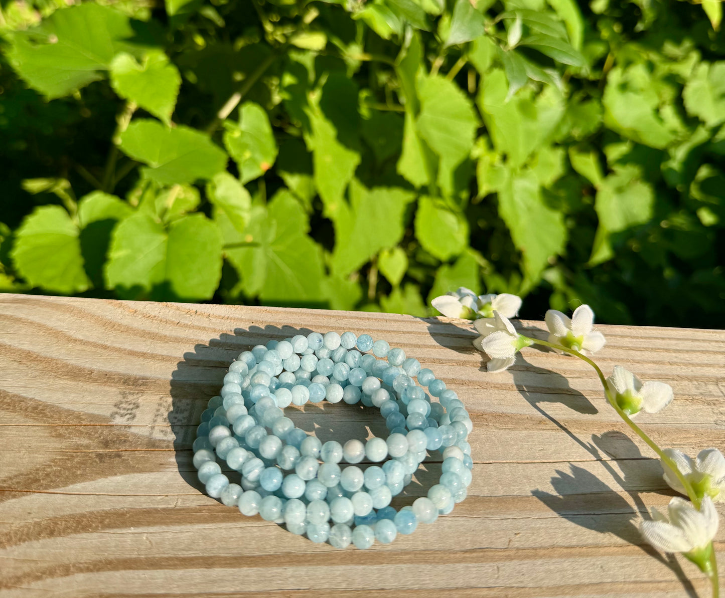 Natural Aquamarine 6mm 7.5” Crystal Bracelet