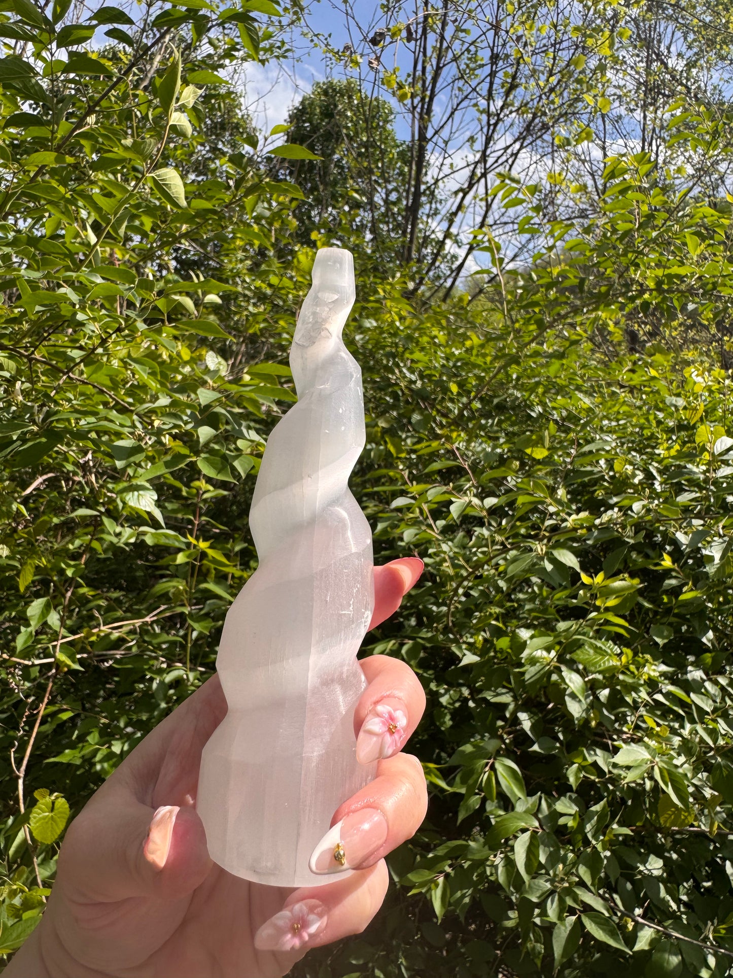 Satin Spar Selenite Spiral Tower