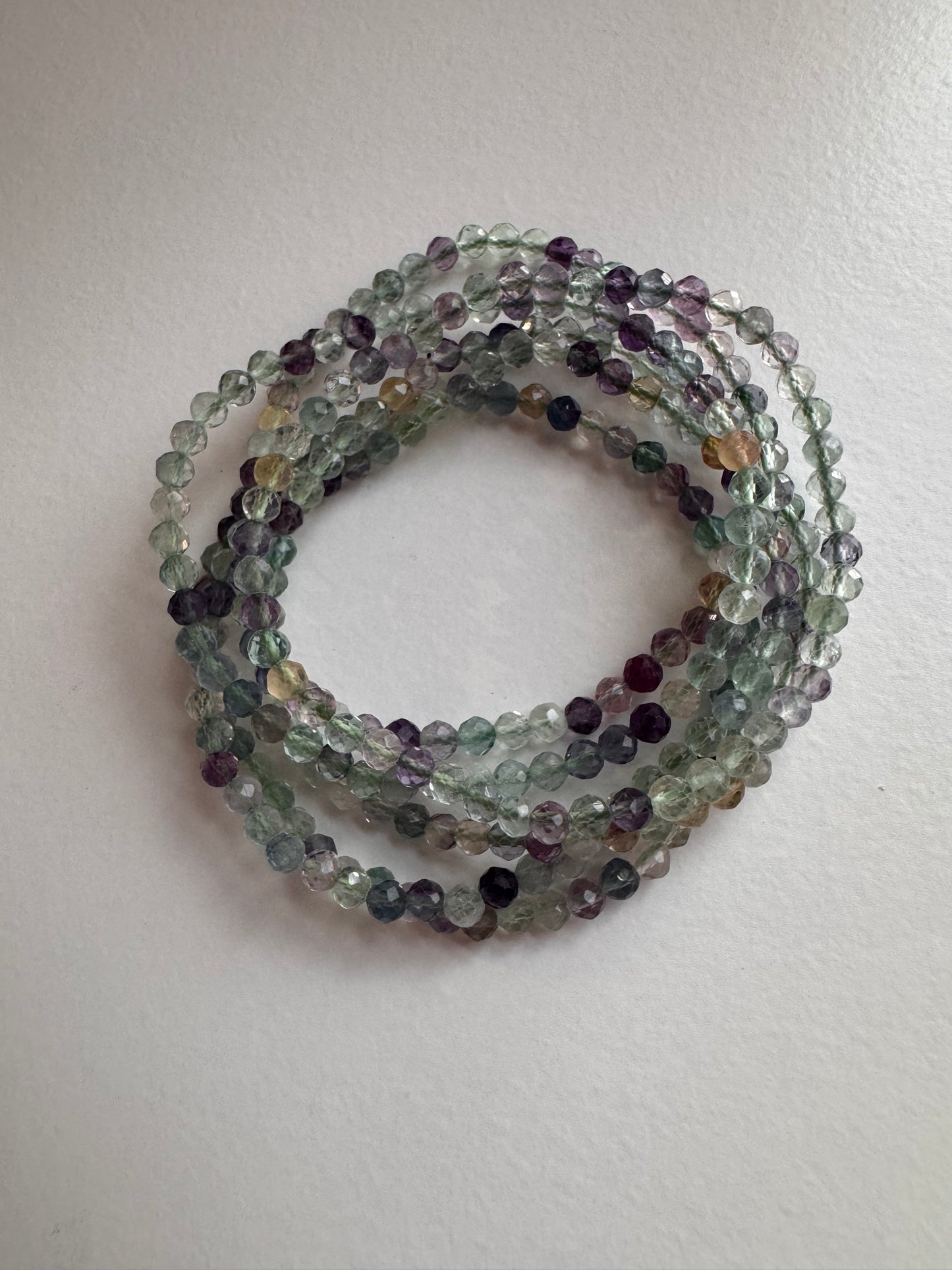 Natural Faceted Fluorite 4mm 7.5” Stretch Crystal Bracelet