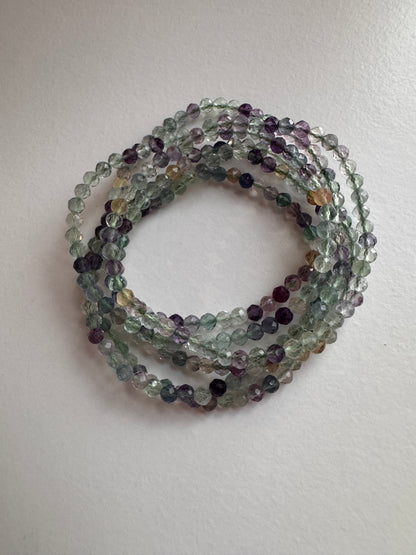 Natural Faceted Fluorite 4mm 7.5” Stretch Crystal Bracelet