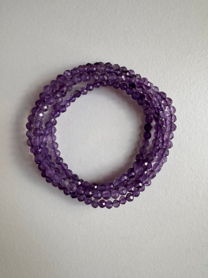 Natural Amethyst 4mm Faceted 7.5”Stretch Crystal Bracelet