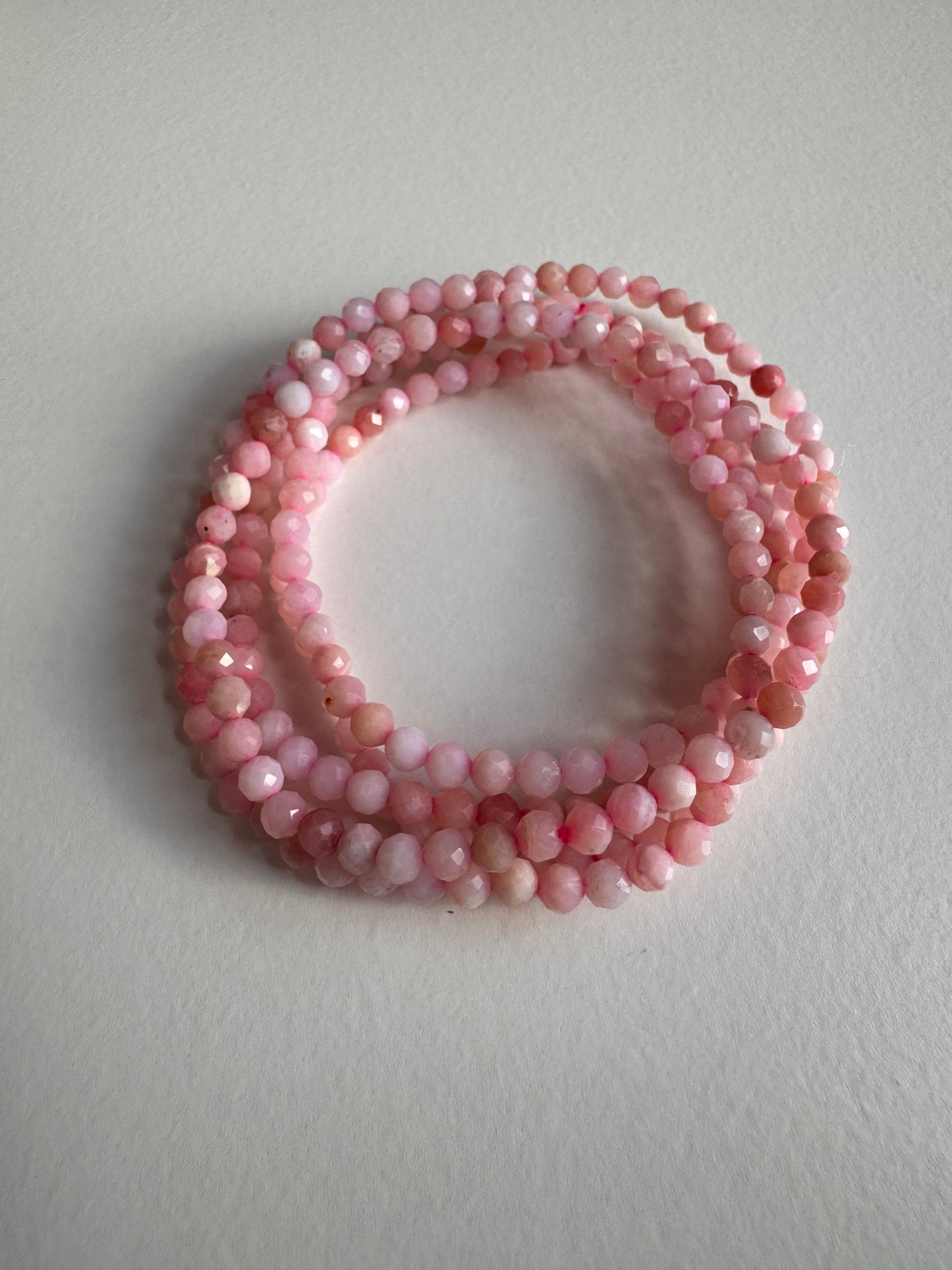 4mm Faceted Natural Pink Opal 7.5” Stretch Crystal Bracelet