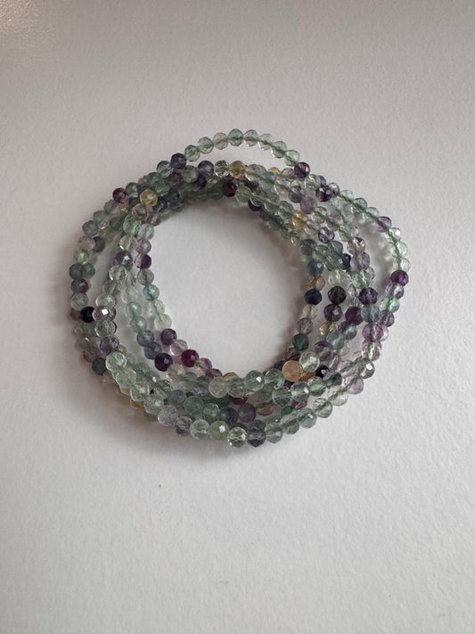 Natural Faceted Fluorite 4mm 7.5” Stretch Crystal Bracelet