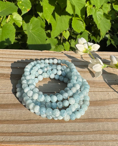 Natural Aquamarine 6mm 7.5” Crystal Bracelet