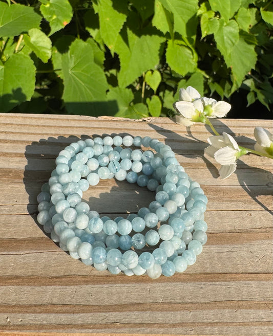 Natural Aquamarine 6mm 7.5” Crystal Bracelet