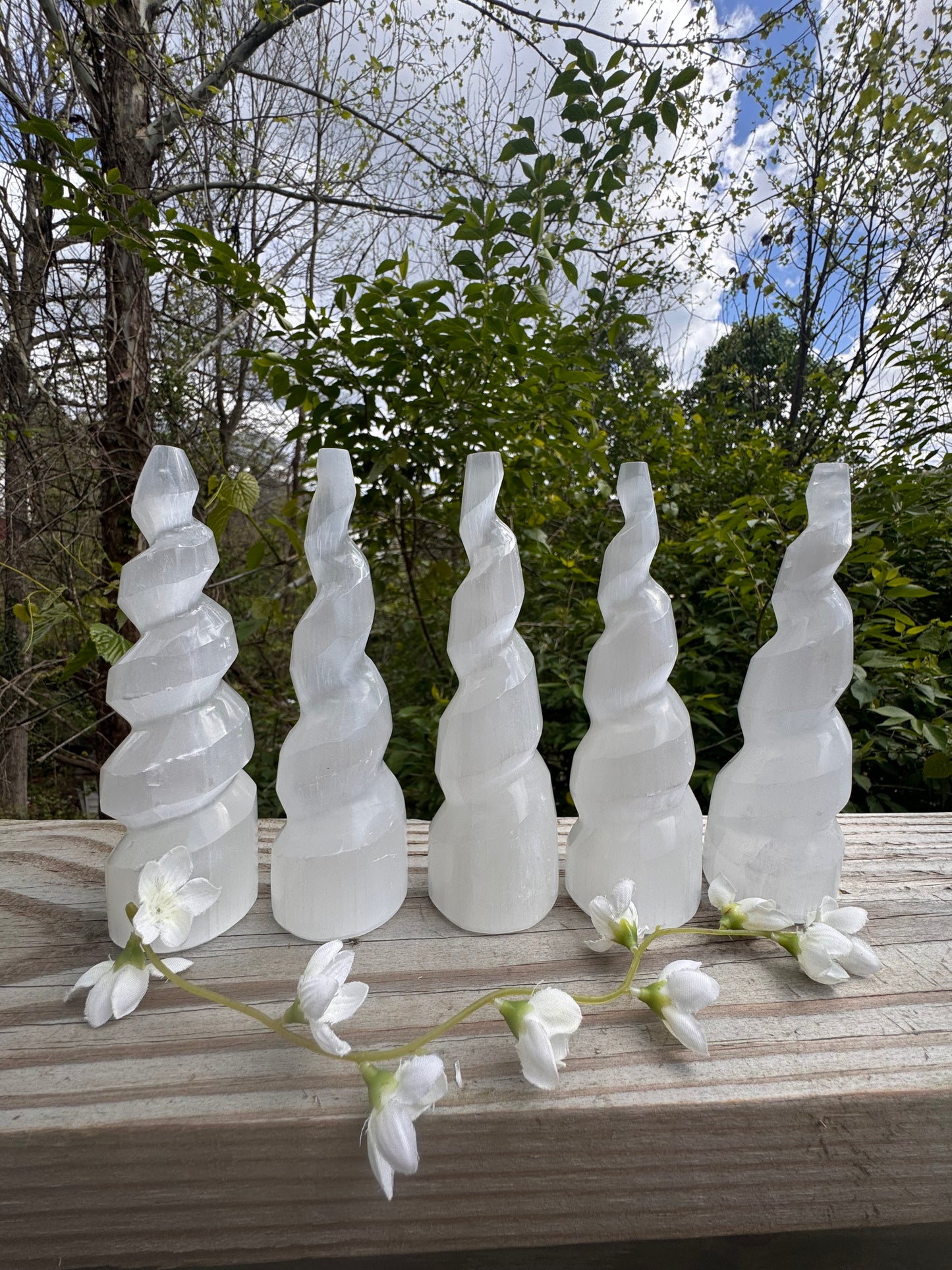 Satin Spar Selenite Spiral Tower
