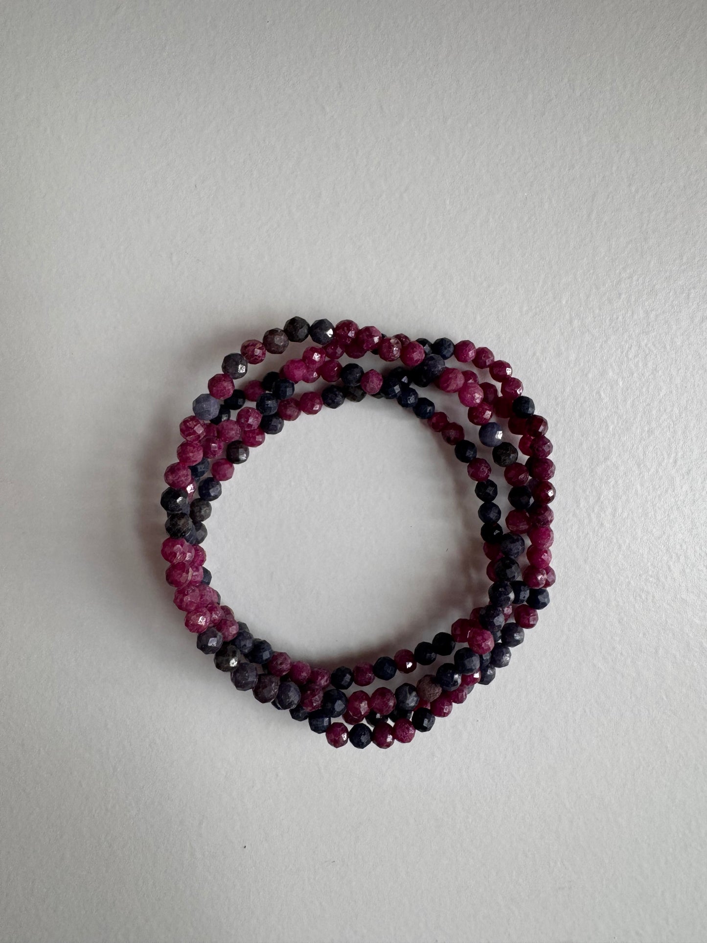 Natural Faceted Ruby & Sapphire 4mm 7.5” Stretch Crystal Bracelet