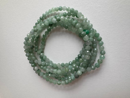 4mm Faceted Natural Burma Jade Stretch Crystal Bracelet