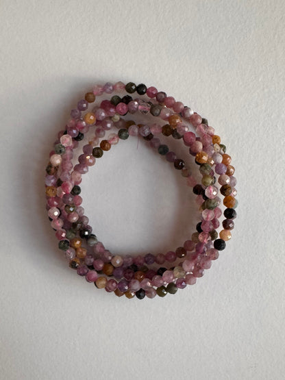 Watermelon Tourmaline 4mm Faceted 7.5” Stretch Crystal Bracelet