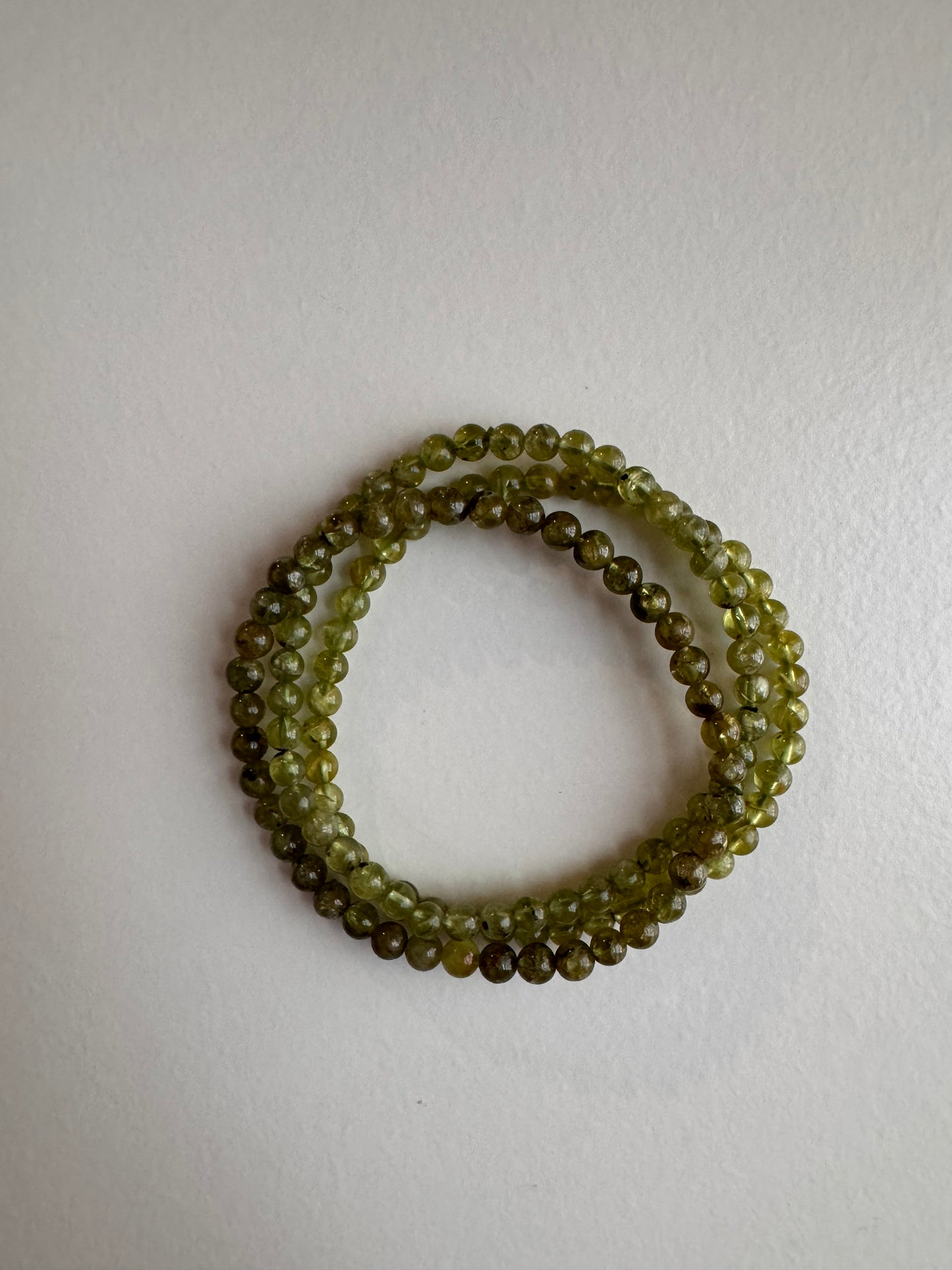 Natural Peridot 4mm 7.5” Crystal Stretch Bracelet