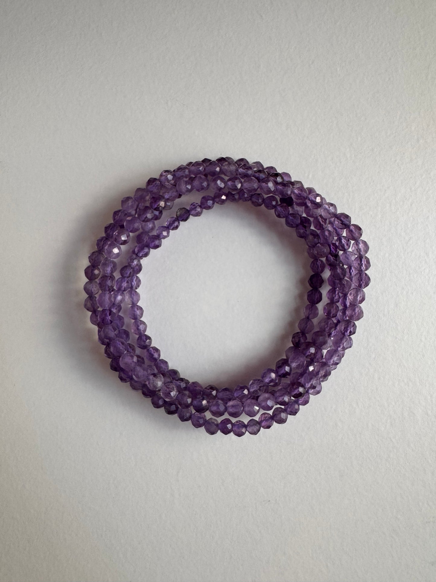 Natural Amethyst 4mm Faceted 7.5”Stretch Crystal Bracelet