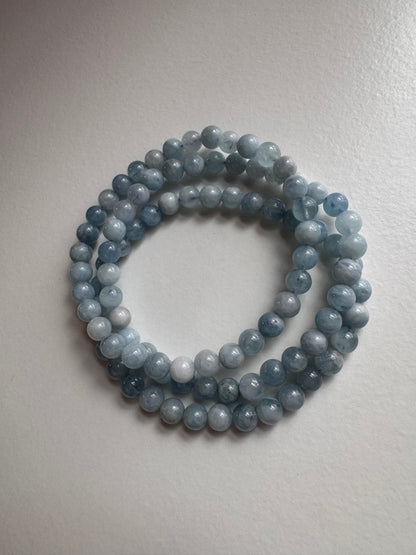Natural Aquamarine 6mm 7.5” Stretch Crystal Bracelet