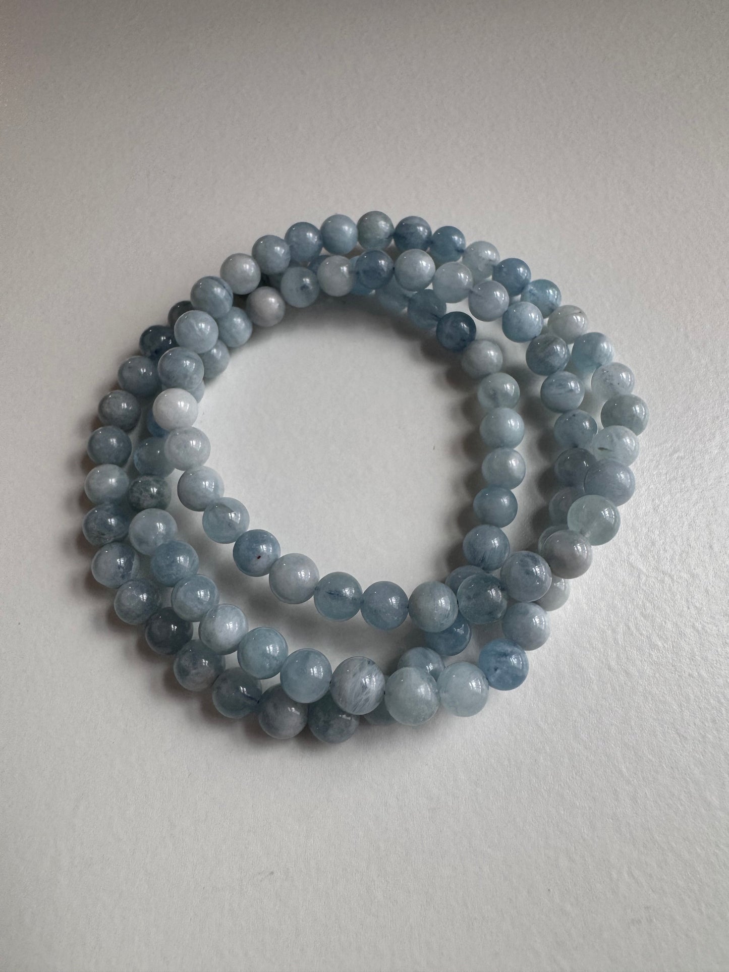 Natural Aquamarine 6mm 7.5” Stretch Crystal Bracelet