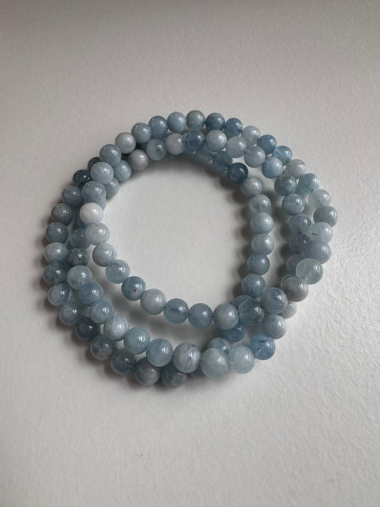 Natural Aquamarine 6mm 7.5” Stretch Crystal Bracelet