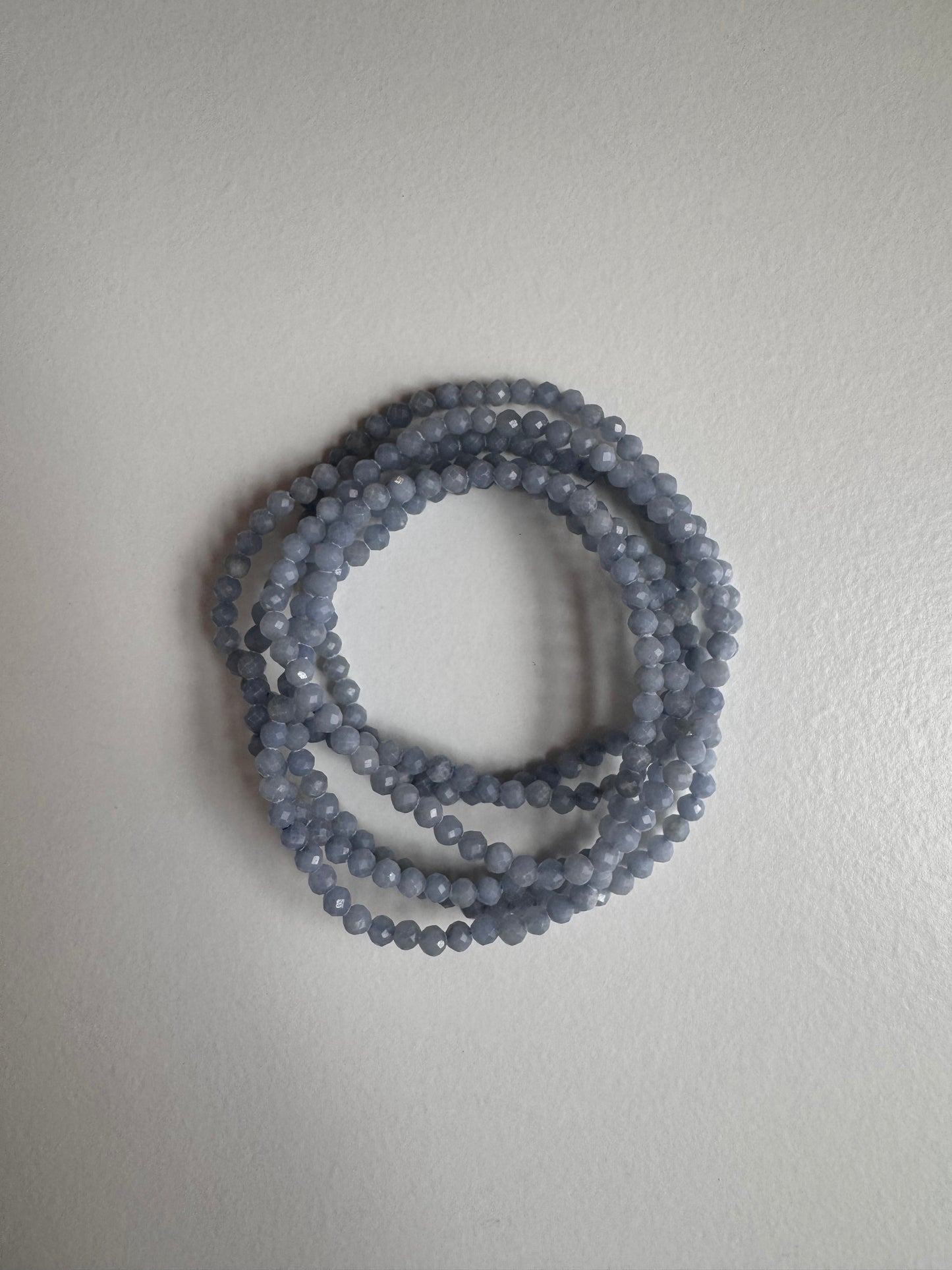 4mm Faceted Natural Angelite Stretch Crystal Bracelet