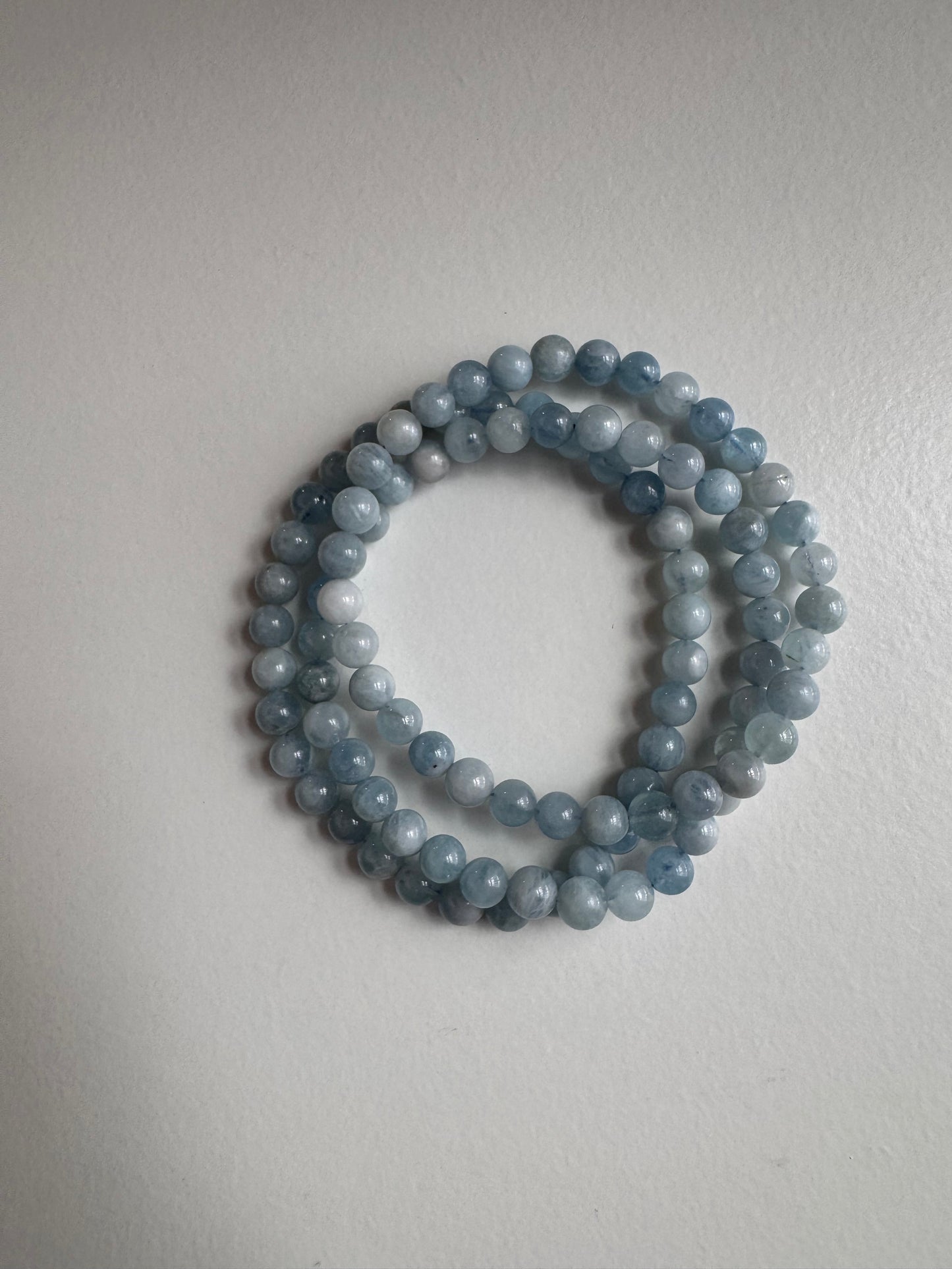 Natural Aquamarine 6mm 7.5” Stretch Crystal Bracelet