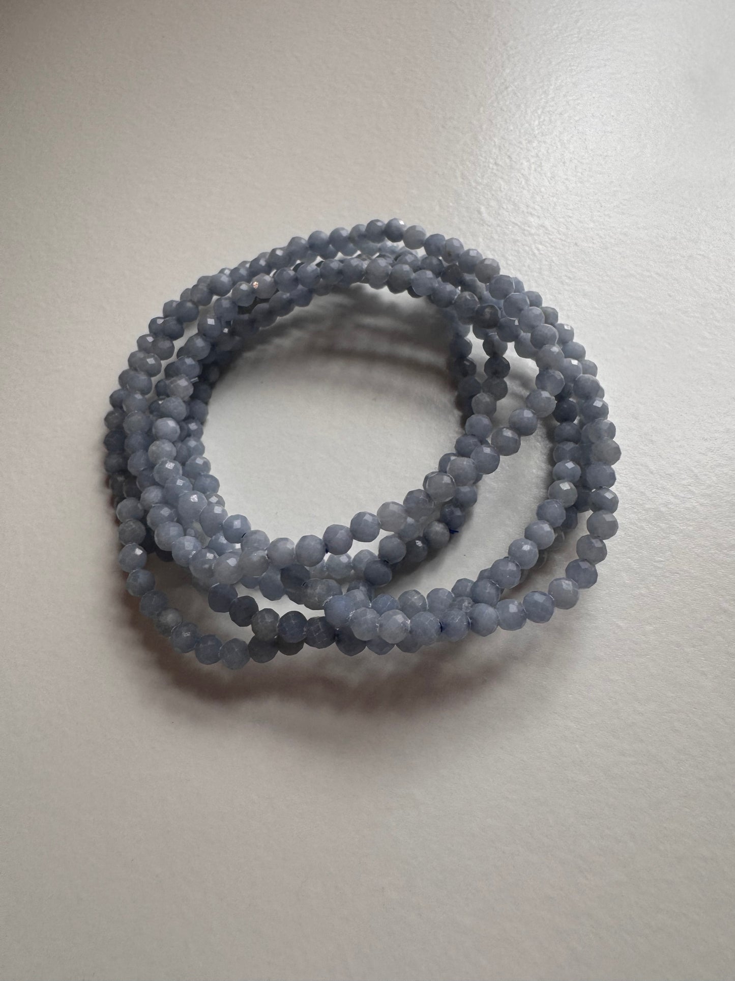 4mm Faceted Natural Angelite Stretch Crystal Bracelet