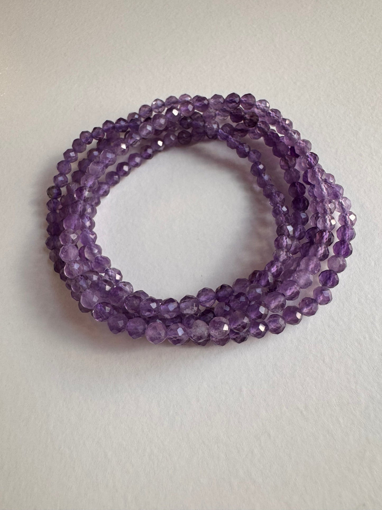 Natural Amethyst 4mm Faceted 7.5”Stretch Crystal Bracelet
