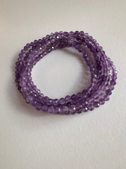 Natural Amethyst 4mm Faceted 7.5”Stretch Crystal Bracelet