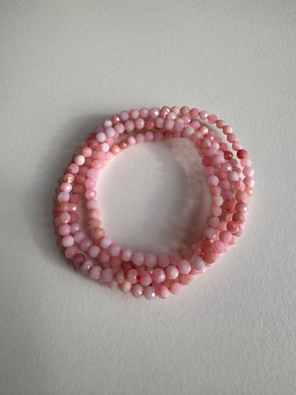 4mm Faceted Natural Pink Opal 7.5” Stretch Crystal Bracelet