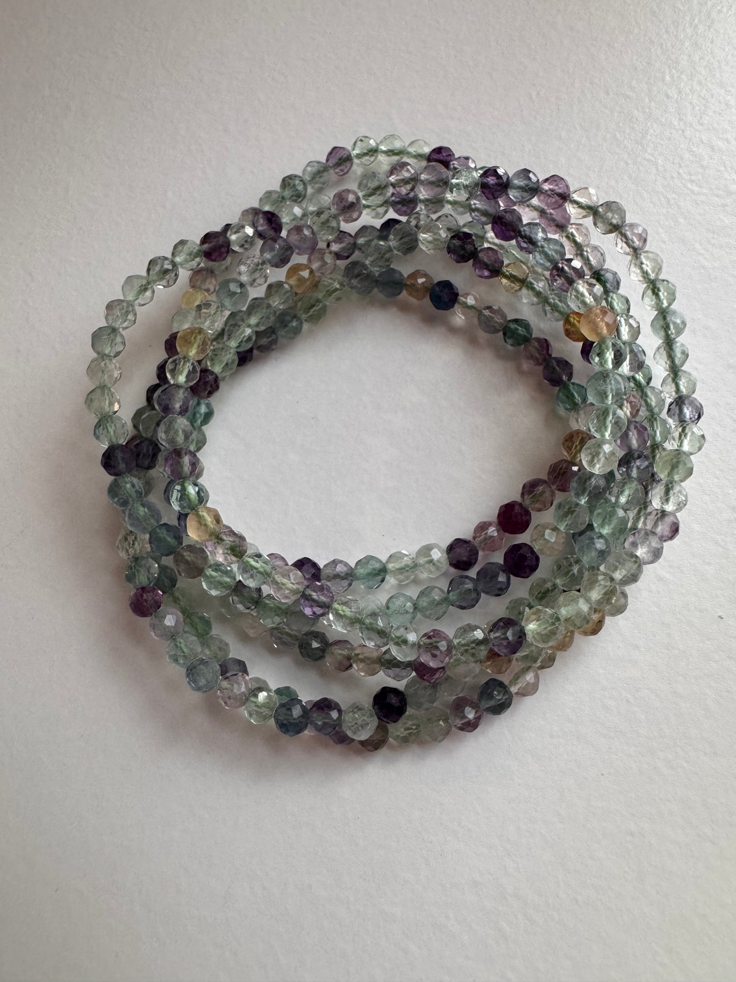 Natural Faceted Fluorite 4mm 7.5” Stretch Crystal Bracelet