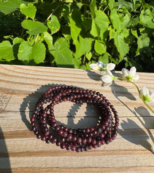 Natural Garnet 4mm 7.5” Crystal Healing Stretch Bracelet