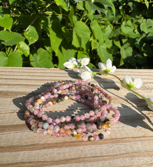 Watermelon Tourmaline 4mm Faceted 7.5” bracelet