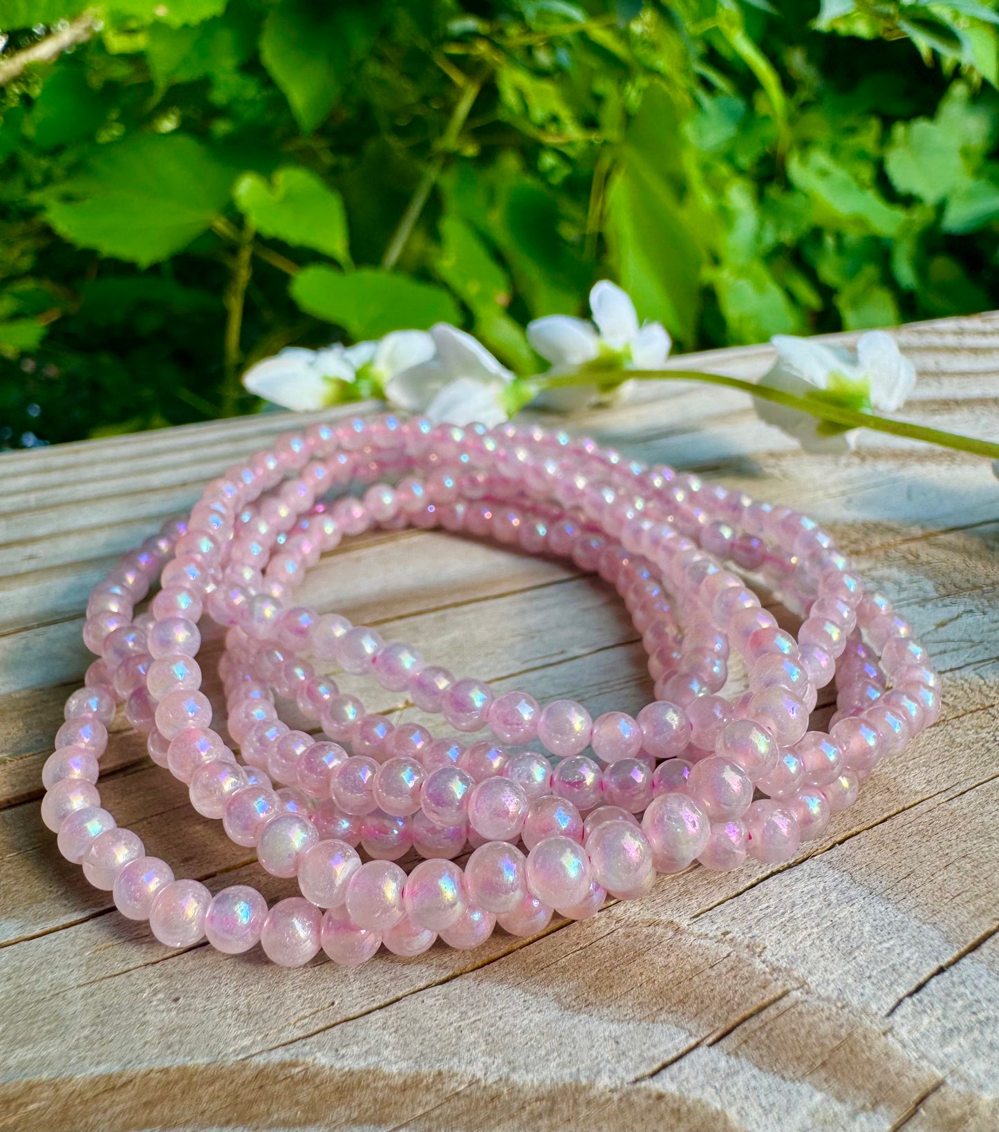 Angel Aura Rose Quartz 4mm 7.5"
Stretch Crystal Bracelet