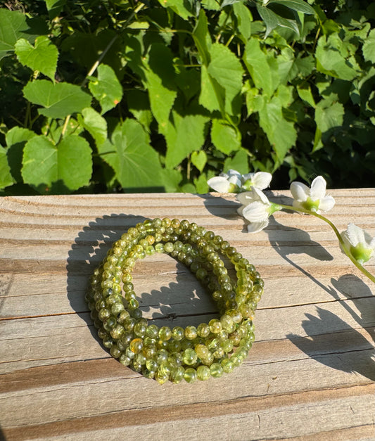 Natural Peridot 4mm 7.5” Crystal Stretch Bracelet