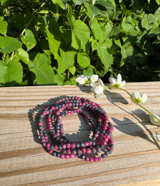 Natural Faceted Ruby & Sapphire 4mm 7.5” Bracelet