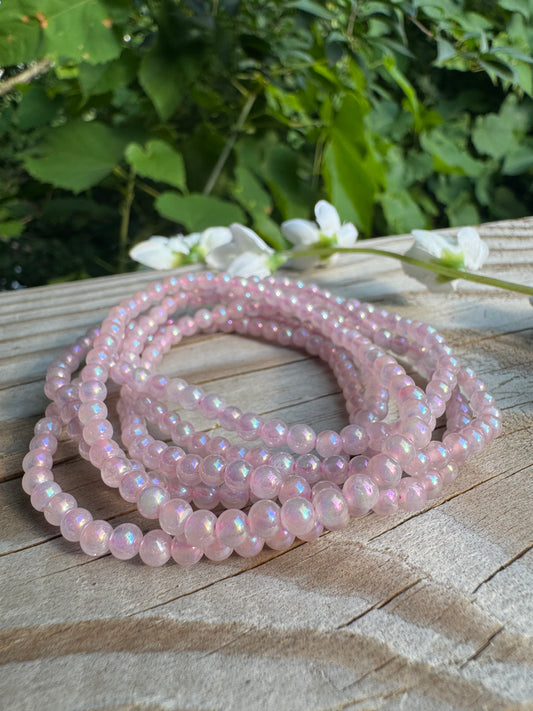 Angel Aura Rose Quartz 4mm 7.5” Stretch Bracelet