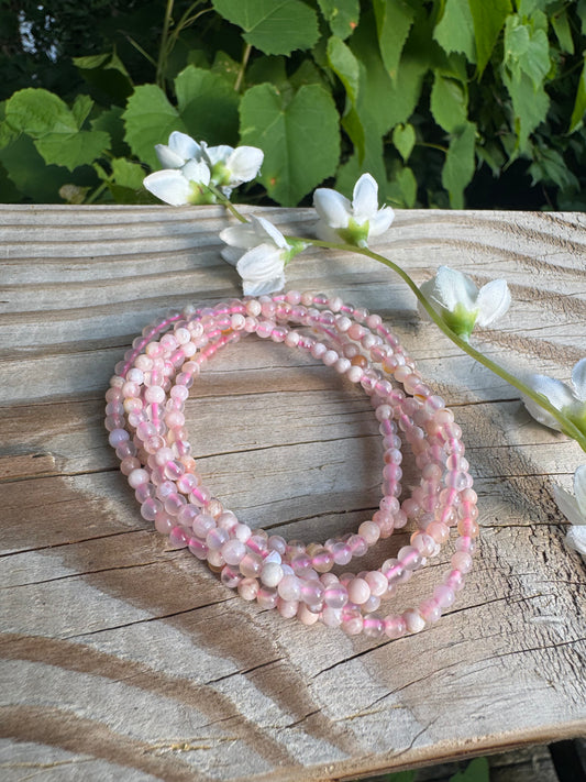 Natural Flower Agate 4mm 7.5” Crystal Healing Stretch Bracel